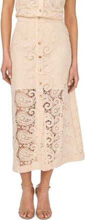 CeCe by Cynthia Steffe Paisley Lace Button Front Midi Skirt in Natural at Nordstrom, Size Xx-Small