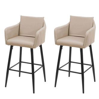 Hhg Hhg - Nunca Usado] Lote De 2 Taburetes De Bar 754, Taburete De Bar Taburete De Bar, Reposapi&eacute;s De Metal, Imitaci&oacute;n De Cuero Topo-beige