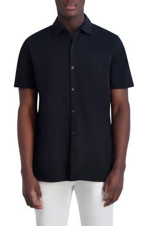Karl Lagerfeld Short Sleeve Knit Button-Up Shirt in Black at Nordstrom Rack, Size Medium
