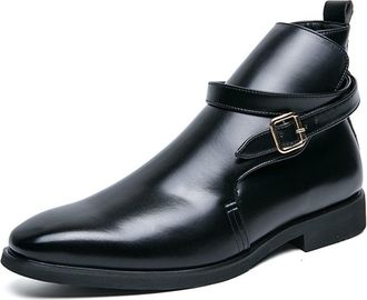 Generic Mens Chelsea Boots Monk belt PU Slip On Waterproof Wearable Anti-slip Non Slip Formal Casual Pull On(Black,10.5 UK)