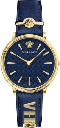 Versace V Circle 38 mm - Dames - Accessoires - Blauw - Maat: ONE Size Leer
