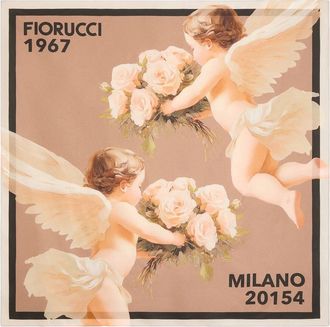 Fiorucci Bouquet Angels Print Viscose-Silk Scarf