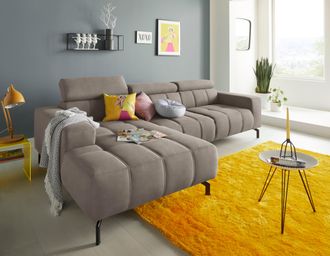 Domo Collection Ecksofa »Cunelli tolle Sitznähte als Designelement, fester Sitzkomfort, L-Form« wahlweise mit 6-fach verstellbarer Kopfteilverstellung, bodenfrei