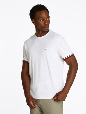 Tommy Hilfiger T-Shirt TOMMY HILFIGER GLOBAL STRIPE CUFF TEE, Herren, Gr. XL, weiss (wei&szlig;), Single Jersey, Obermaterial: 100% Baumwolle, regular fit, Rundhals, Shirt
