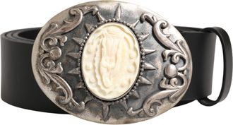 Dolce & Gabbana Black Calf Leather Ornate Metal Buckle Mens Belt