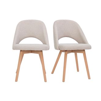 Miliboo Miliboo - Set De 2 Sillas N&oacute;rdicas De Tela Efecto Aterciopelado Texturizado Beige Con Patas De Haya Maciza Cosette