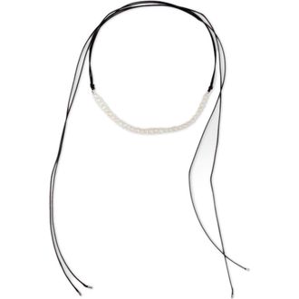 Saachi Faux Pearl Leather Wrap Choker Necklace in Black at Nordstrom Rack