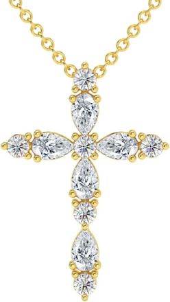 Pompeii3 3/4Ct Diamond Cross Round & Pear Shape 14k Gold Necklace Lab Grown 1 Tall