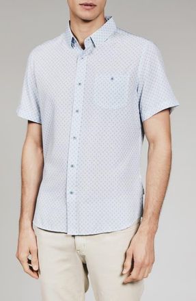7 Diamonds Callisto Geo Print Textured Short Sleeve Stretch Button-Up Shirt in Stone Blue at Nordstrom, Size Xx-Large