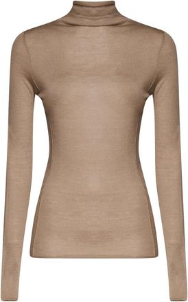 Pinko Katoenen Trui met Hoge Kraag - Dames - Coltruien - Beige - M - Katoen - Truien & Vesten