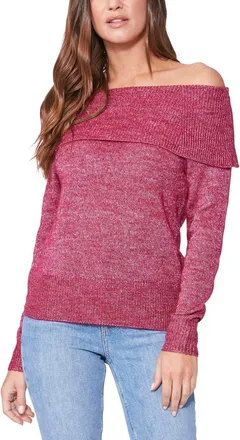 Paige Izabella Metallic M&eacute;lange Off the Shoulder Sweater in Bright Pink W/Silver at Nordstrom, Size Large