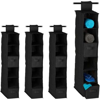 Relaxdays 4x Organizador Colgante Con 6 Estantes Y 2 Cajones, Tela-cart&oacute;n, 82 X 14,5 X 30 Cm, Negro