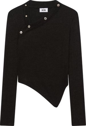 GCDS Ribbed Snap Long Sleeve Top - Dames - Ronde hals truien - Zwart - S - Polyester - Truien & Vesten