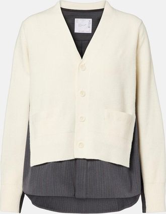 sacai Striped layered wool cardigan