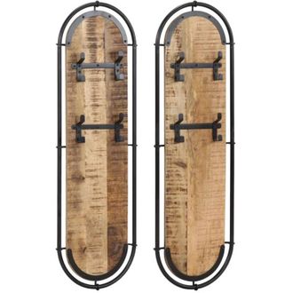 vidaXL Vidaxl - Percheros De Pared 4 Ganchos 2 Uds Madera Maciza Mango Rugosa