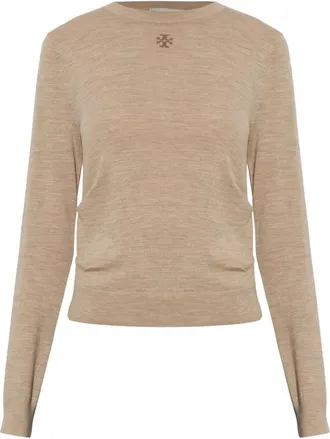 Tory Burch Maglione in lana con logo a T - - Knitwear - Donna - Beige - S