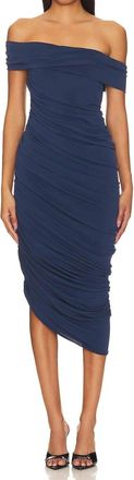 Katie May Alana Ruched Midi Off Shoulder Dress In Deep Sea