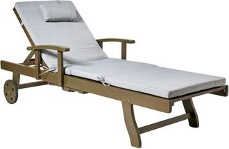 Beliani Sun Lounger with Cushion AMANTEA PREMIUM II Acacia Wood Grey Melange