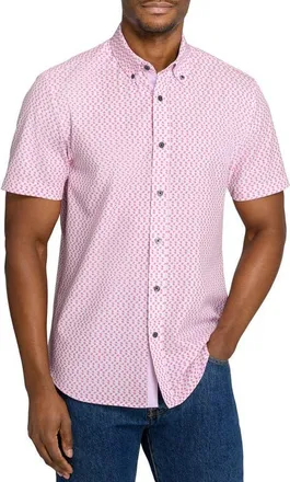 ConStruct Slim Fit Zig Zag Woven Short Sleeve Basic Shirt in White/pink at Nordstrom, Size Xx-Large