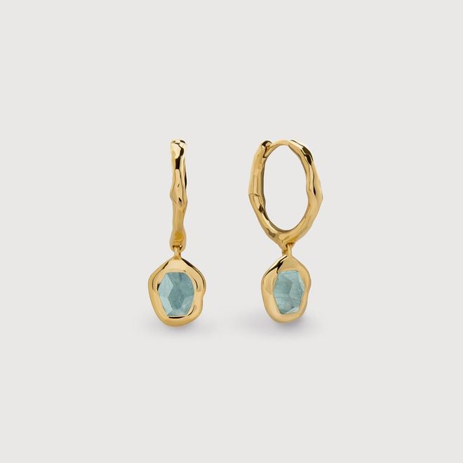 Gold Odyssey Gemstone Huggie Earrings Aquamarine