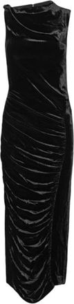 Rotate Velvet Ruched Midi Jurk - Dames - Feestkleedjes - Zwart - M - Polyester - Kleedjes