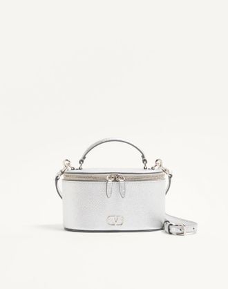 Valentino Garavani Mini Vanity Bag VLogo Signature In Vitello Granato Laminato Donna SILVER UNI