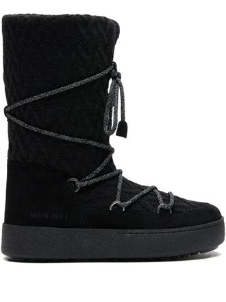 Moon Boot knit-upper lace-up boots - women - Leather/Wool/Acrylic/Polyester/Synthetic Rubber - 38 - Black