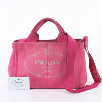 Prada Pink Leather Canvas Handbag Shoulder Bag Tote Bag (Pre-Owned)