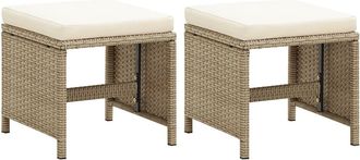 vidaXL Taburetes De Jard&iacute;n 2 Uds Con Cojines Rat&aacute;n Sint&eacute;tico Beige Vidaxl