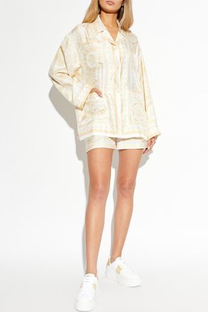 Versace Silk Shirt With La Coupe Des Dieux Print, Womens, Cream