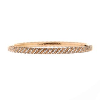 David Yurman Sculpted Cable Bangle Bracelet 18K Rose Gold with Diamonds 4.6mm