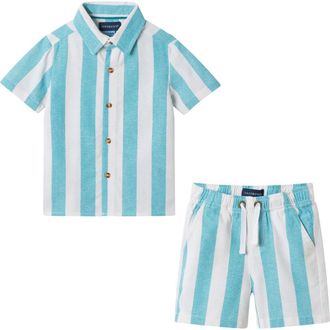 Andy & Evan Oxford Cotton Button-Up Shirt & Shorts in Green at Nordstrom, Size 12-18M