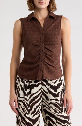 Sanctuary Ruched Button-Up Tank in Hickory Brown at Nordstrom Rack, Size X-Small