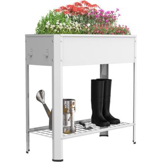 VCM Urban-hochbeet Cama Levantada De Metal Con Estante Rectangular Caja De Plantaci&oacute;n De Pie Caja De Flores Para Terraza De Jard&iacute;n Balc&oacute;n Maceta Al. 88 X 