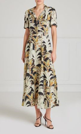Temperley London Baxter Linen Sleeved Dress in Black & Khaki at Nordstrom, Size 12