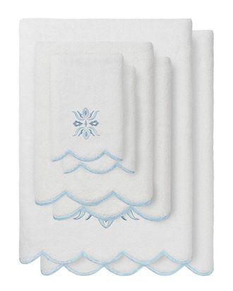 Linum Home Textiles 100% Turkish Cotton Flower Crest Scallop 6Pc Embellished Towel Set