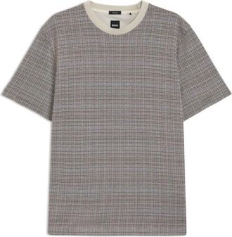 BOSS Mercerized-cotton T-shirt with grid pattern