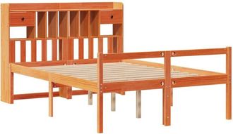 vidaXL Cama Con Estanter&iacute;a Sin Colch&oacute;n Madera Maciza Marr&oacute;n 140x190 Cm Vidaxl