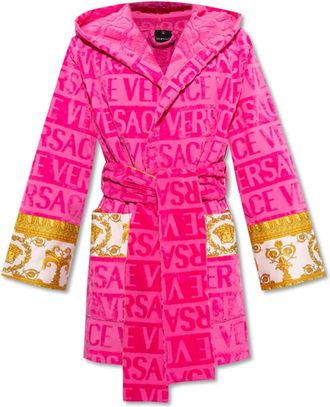 Versace Gestreepte badjas - Heren - Badjassen - Roze - L - Katoen - Nachtkleding