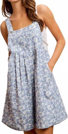 Bibi Flower Printed Washed Twill Denim Shortall In Blue