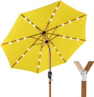 Best Choice Products 10ft Solar LED Lighted Outdoor Woodgrain Pattern Steel Market Patio Umbrella