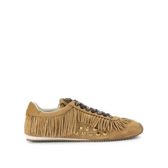 Kurt Geiger Womens Suede Islington Fringe Sneaker Sneakers - Tan - Size UK 7