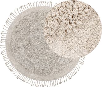 Beliani Alfombra De Algod&oacute;n Beige Claro 140 Cm Pelo Largo Borlas Boho Moderno Bitlis