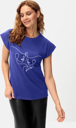 Lascana Kurzarmshirt LASCANA, Damen, Gr. 32/34, blau, Jersey, Obermaterial: 100% Baumwolle, unifarben mit Farbeinsatz, figurumspielend h&uuml;ftlang, Rundhals, Shi