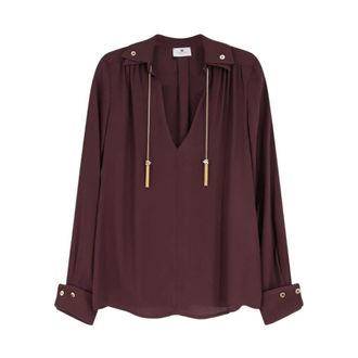 Elisabetta Franchi Overhemden, Dames, Bruin, S, Tassel Collared Shirt
