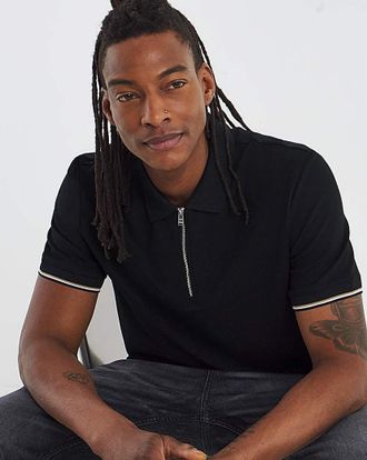 HUGO BOSS Zip Neck Polo - Black