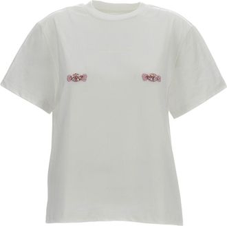 Des_Phemmes Crystal and Bead-Embellished Boxy White T-Shirt