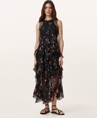 AllSaints Polyester Quinn Floral Print Dress, Size: UK 8/US 4