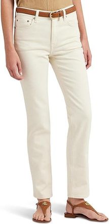 Lauren Ralph Lauren Petite High-Rise Straight Ankle Jean Womens Jeans Cream Wash : 14P, Cotton/Denim/Elastane