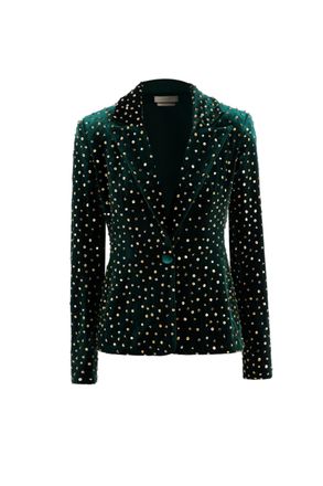 Saiid Kobeisy Green Velvet Beaded Sequined Tailored Jacket